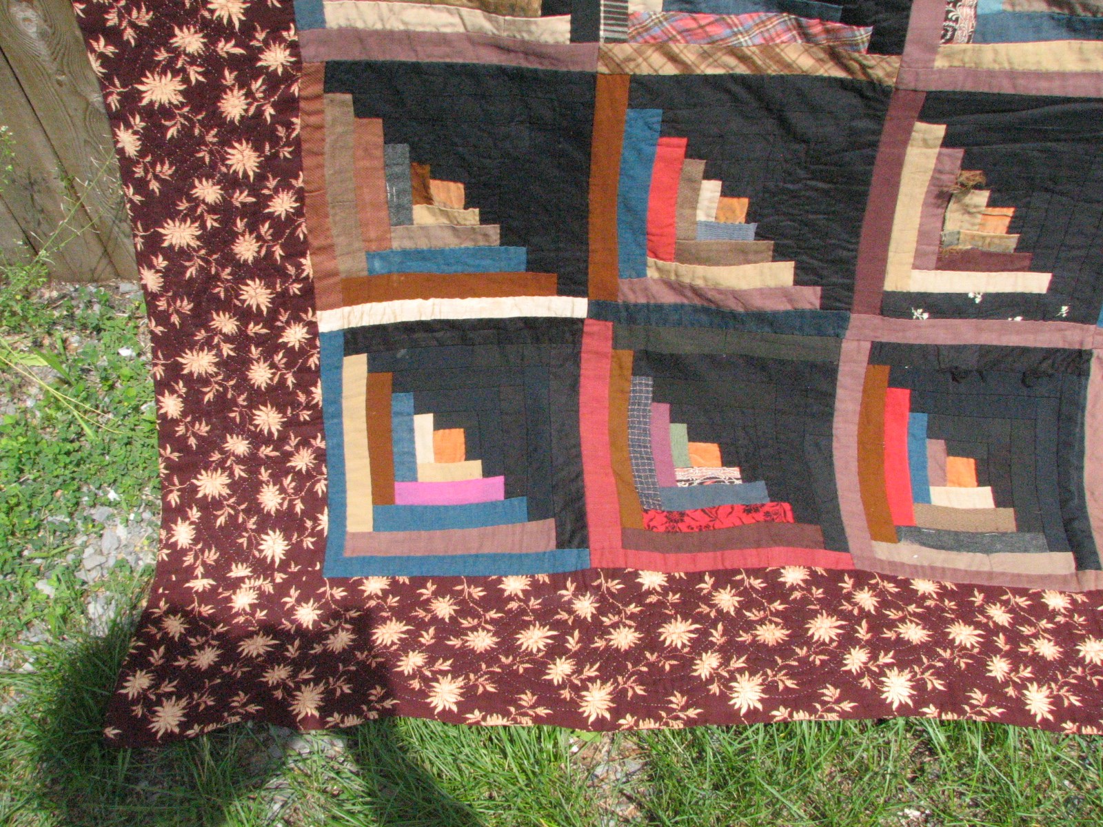 antique-log-cabin-patchwork-quilt-74-by-85-hand-stitched-fields-furrows-b-ebay