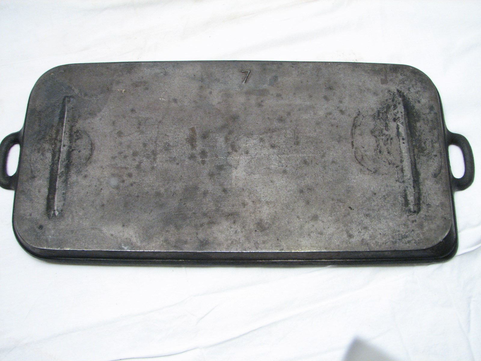 Antique No 7 Large Cast Iron Pancake Griddle Camp Fry Pan 17 Double Burner Ebay