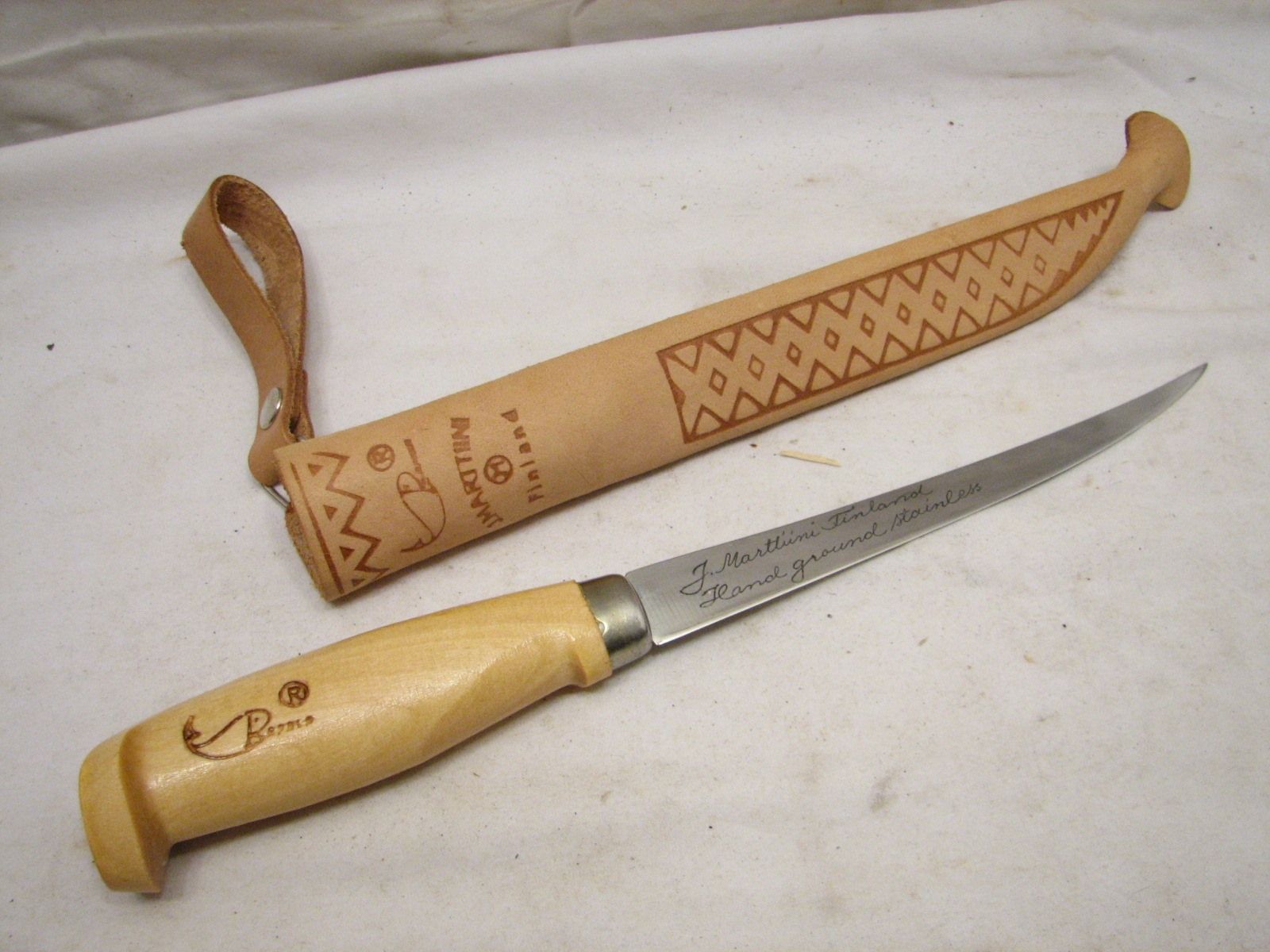 Early J Marttiini Fish Fillet Knife Finland W Leather Sheath Fishing