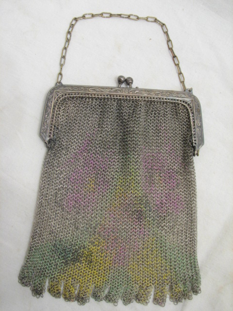 WHITING & DAVIS FLORAL METAL MESH DECO PURSE CHAIN MAIL  