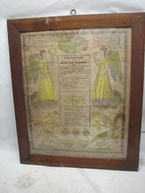 1833 TAUFSCHEIN ANTIQUE BAPTISM BIRTH CERTIFICATE FRAKTUR BORDEN 