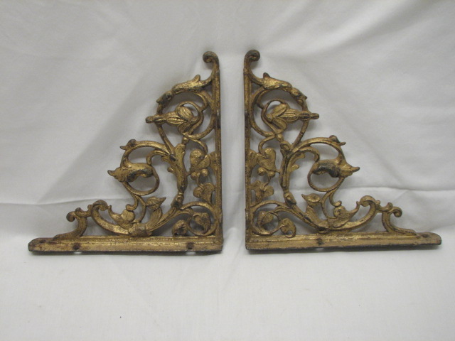 PR LG CAST IRON ART NOUVEAU VINE LEAF SHELF BRACKETS SHELVES  