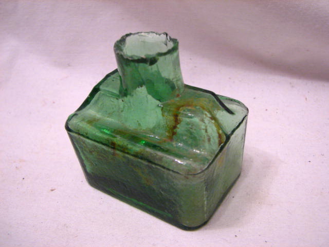 Antique Inkwell Green Glass Bottle DIP Pen Holder Ink