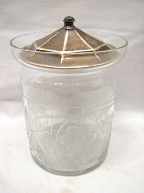 VINTAGE CUT GLASS JELLY JAR W/STERLING SILVER LID  