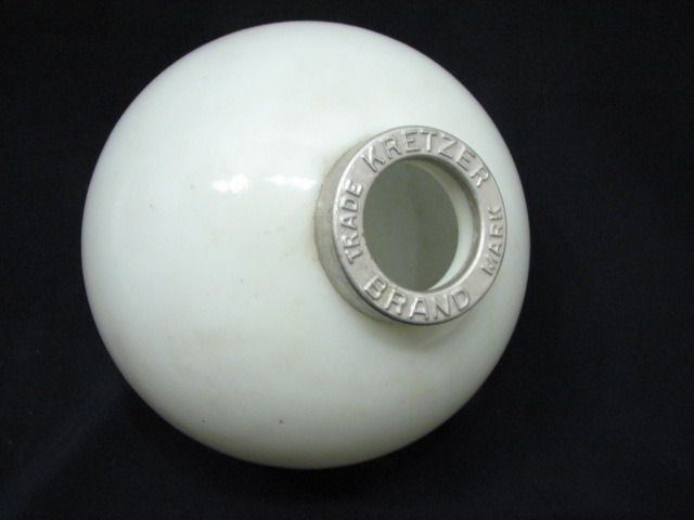 KRETZER WHITE MILK GLASS BARN LIGHTNING ROD BALL GLOBE TIN TOP BARN 