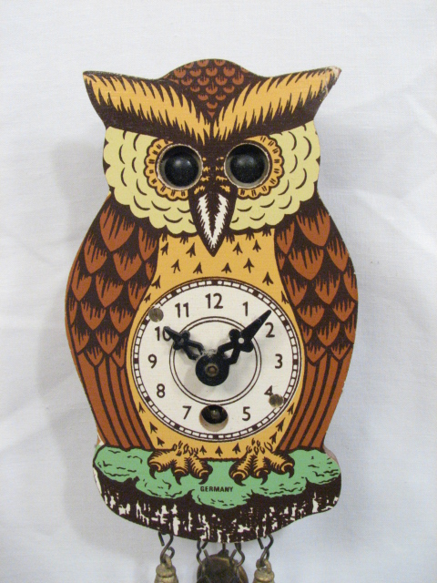 Vintage German Owl Moving Eye Wall Cuckoo Clock Engstler Black Forest ...