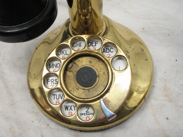 AMERICACN TEL &TEL CO BRASS ROTARY DIAL CANDLESTICK TELEPHONE CANDLE 