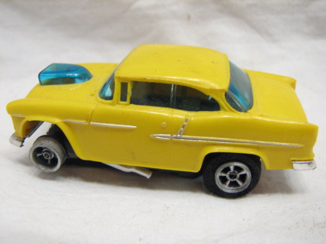 VINTAGE AURORA HO AFX SLOT CAR 55 CHEVY BEL AIR YELLOW RACER SLOTCAR 