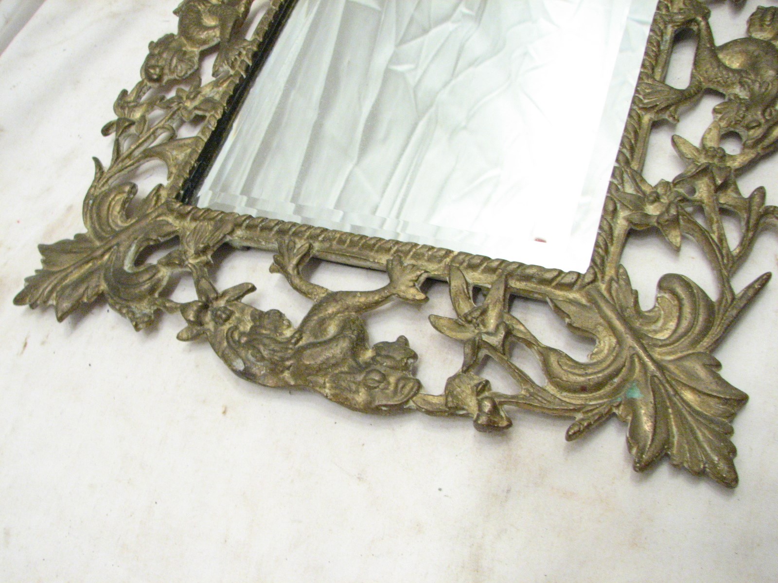 Vintage Brass Ornate Art Nouveau Victorian Beveled Wall Mirror Vanity ...