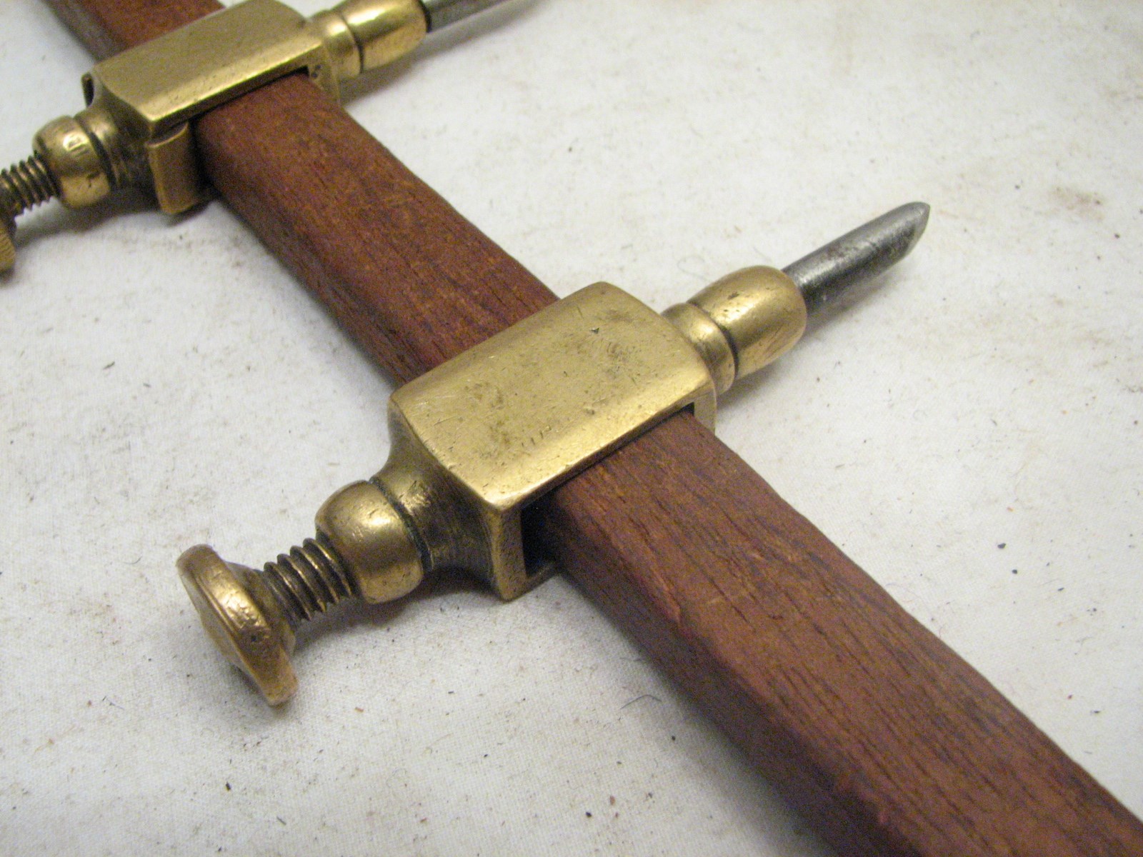 Pr Antique Brass Gun Metal Trammel Points Woodworking 