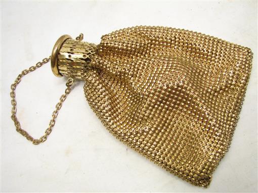 Vintage Whiting &Davis Gold Metal Mesh Bag Purse Collapsible Top Art Deco  Clutch