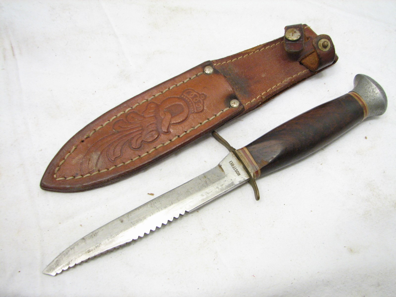 Vintage Bower Imp Co German Hunting Buck Knife w/Queen Leather Sheath ...