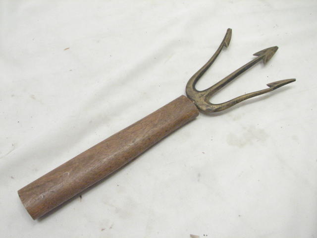 Antique Brass Trident Fish Gig Fishing Tool Costume Prop Primitive Tool ...