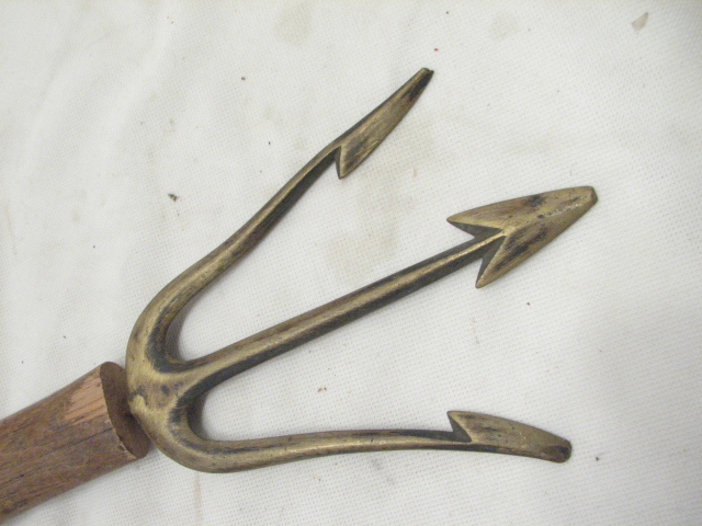 Antique Brass Trident Fish Gig Fishing Tool Costume Prop Primitive Tool ...