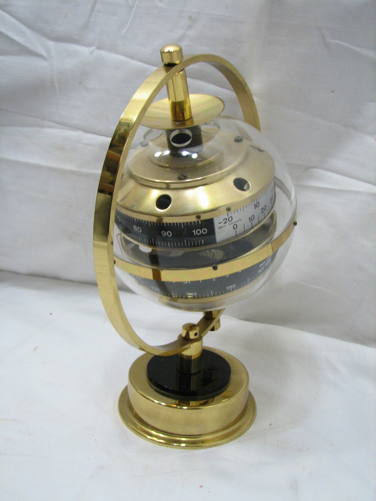 Vintage Huger Brass Globe Sputnik Desk Weather Station Barometer ...