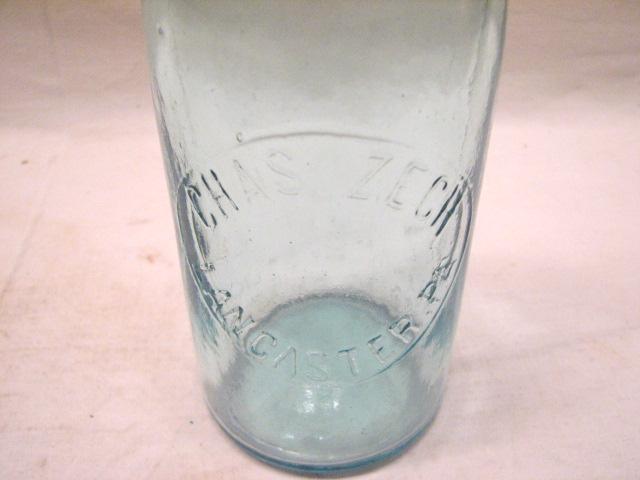 CHAS ZECH BOTTLE LANCASTER PA AQUA BLOB TOP W STOPPER  