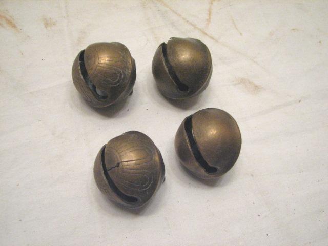 ANTIQUE BRASS/BRONZE LOOSE SLEIGH BELLS 4PC LOT HORSE  