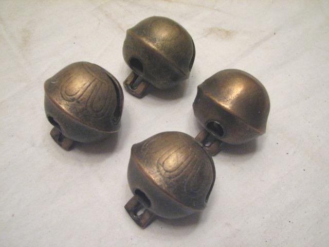 ANTIQUE BRASS/BRONZE LOOSE SLEIGH BELLS 4PC LOT HORSE  