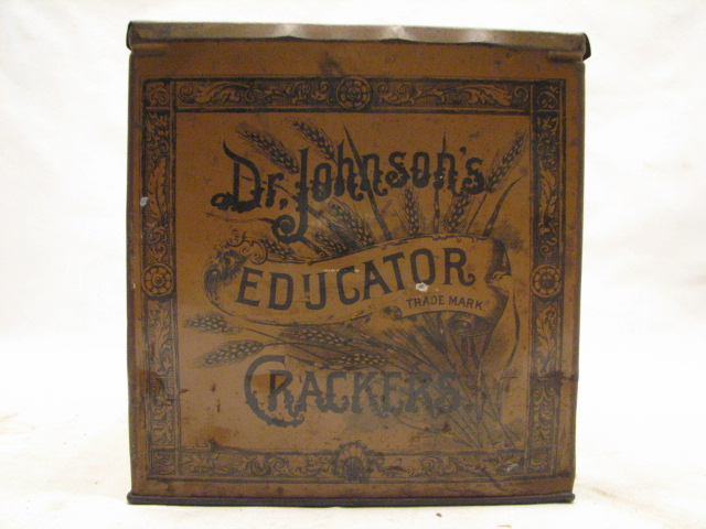   JOHNSONS EDUCATOR CRACKERS TIN VICTORIAN KITCHEN BOSTON MASS  