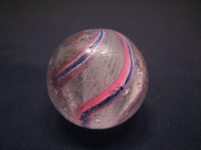 VINTAGE HAND MADE CAGED SWIRL 1 MARBLE PINK BLUE WHITE TOY LATTICINO 