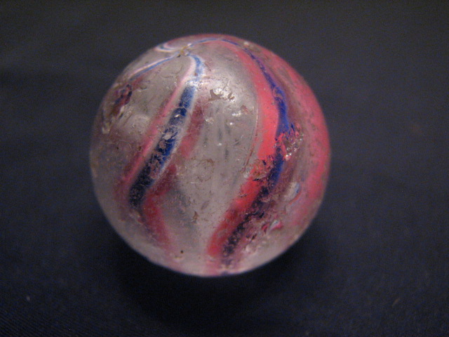 VINTAGE HAND MADE CAGED SWIRL 1 MARBLE PINK BLUE WHITE TOY LATTICINO 